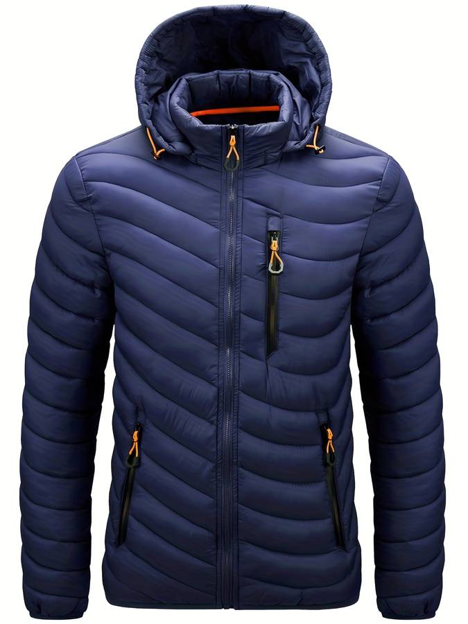 Levoire | Manteau Long Avec Capuche Boutonnée Et Poches Chauffantes Bleu foncé