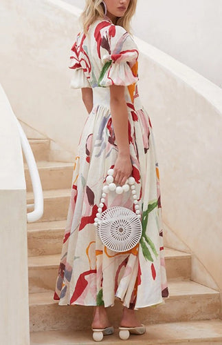 Levoire | Robe Maxi Plage Imprimé Chiffon Slim Fit Col V