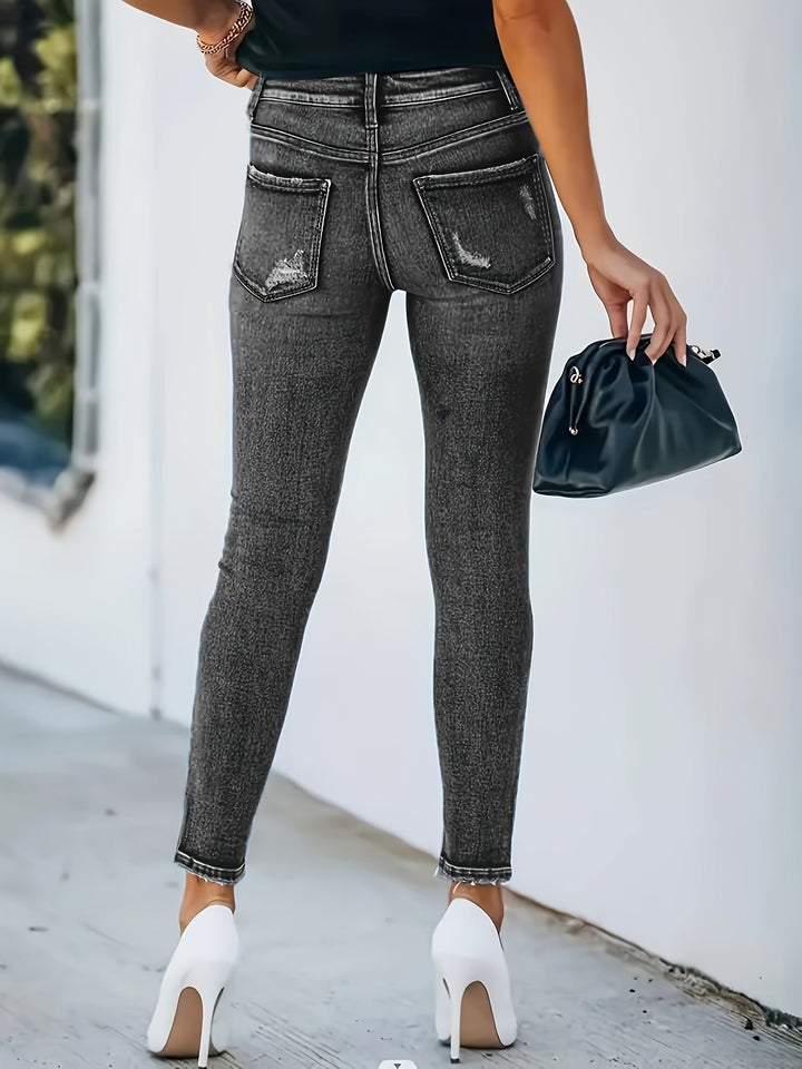 Levoire | Pantalon Skinny Déchiré Avec Base À Franges Et Motifs Combinés
