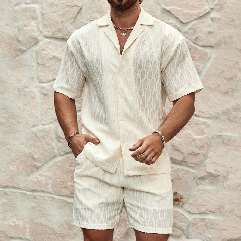 Levoire | Ensemble d'été pour hommes avec chemise et shorts Beige