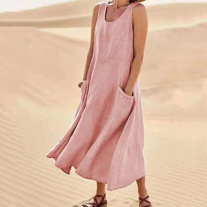 Levoire | Robe En Lin Sans Manches Avec Poches Pour Femmes Rosa