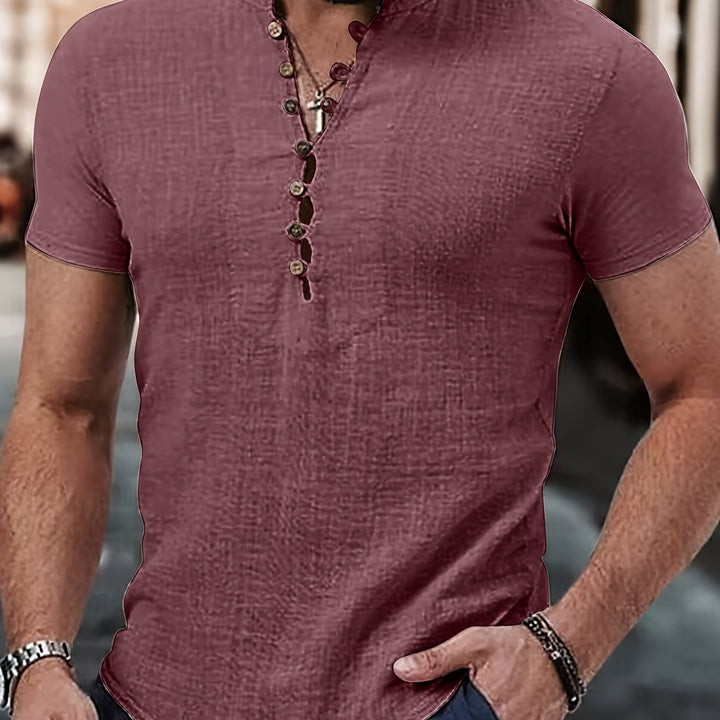 Levoire | T-Shirt Uni Hommes Col Henley Profond