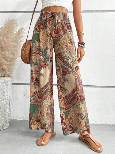 Levoire | Pantalon Rentous Taille Haute, Jambes Larges Et Imprimé Artistique