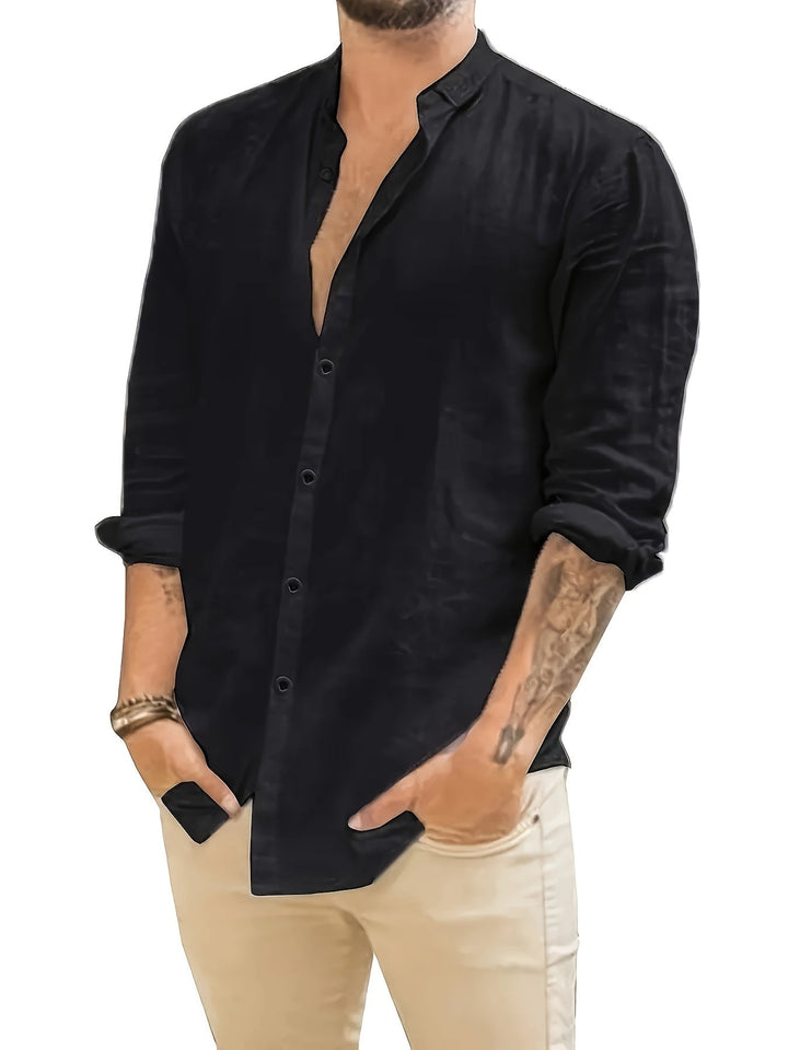 Levoire | T-Shirt En Coton Lin Uni À Manches Longues Noir