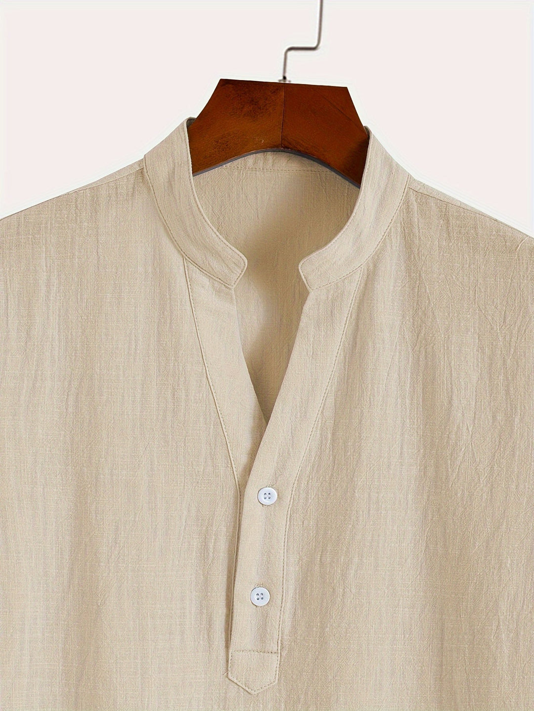 Levoire | T-Shirt Henley À Manches Courtes Unies Avec Col En V Profond
