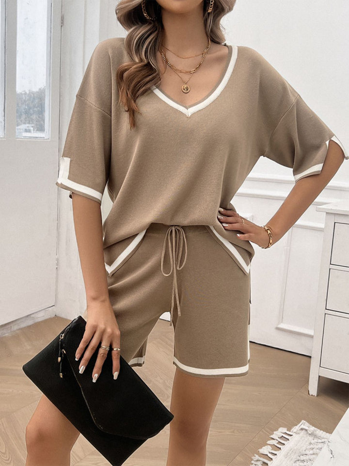 Levoire | Printemps Prêt Contraste V Décolleté Haut Et Short Court Ensemble