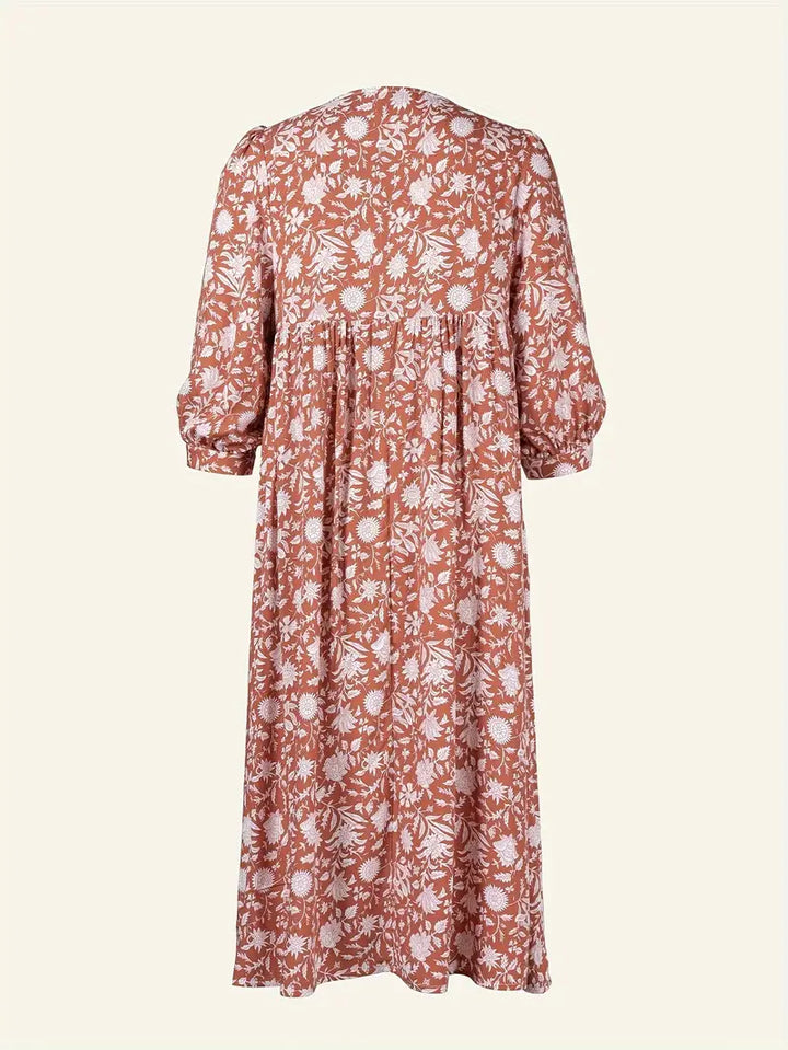 Levoire | Robe Maxi Boho Décontractée Avec Noeuds Décolleté En V Et Manches Courtes