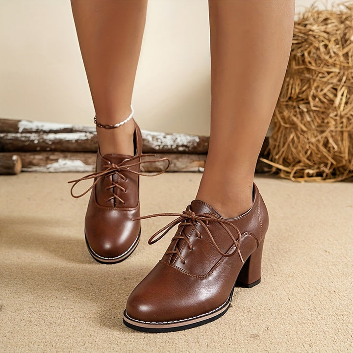 Levoire | Chaussures Pour Femmes Élégantes À Talons Épais Et Avec Lacets Marron foncé