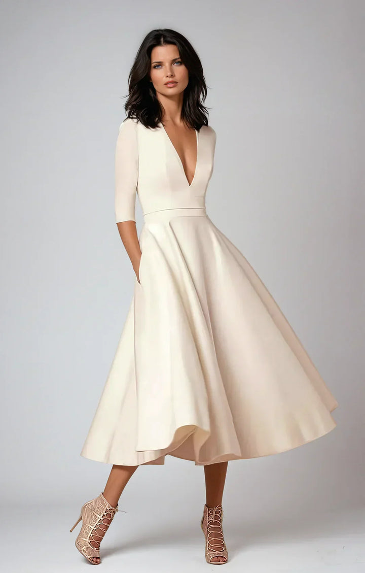 Levoire | Robe Midi Élégante En A Beige
