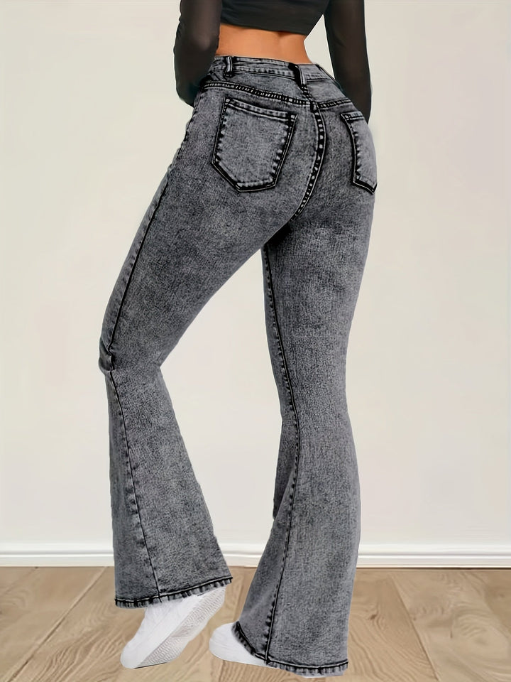 Levoire | Jean En Denim Stretch Gris Avec Taille Haute Et Boutons