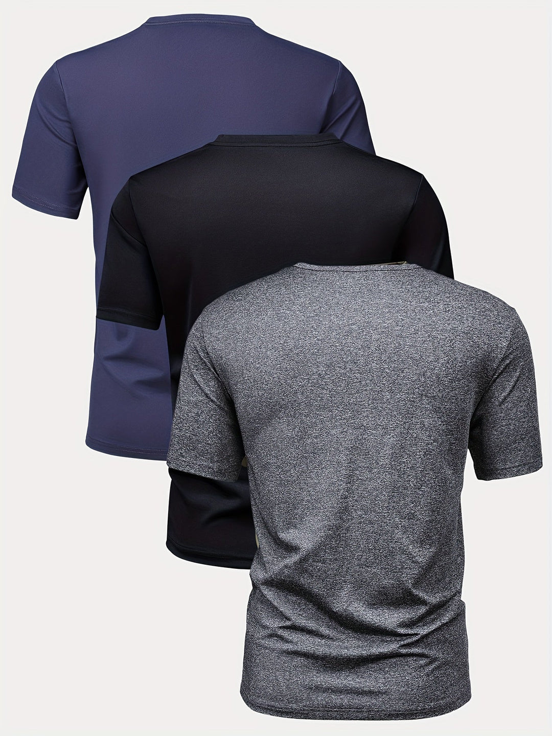 Levoire | Setti 3 T-Shirts Pour Hommes À Manches Courtes Et Col Rond Gris+noir+bleu-vent