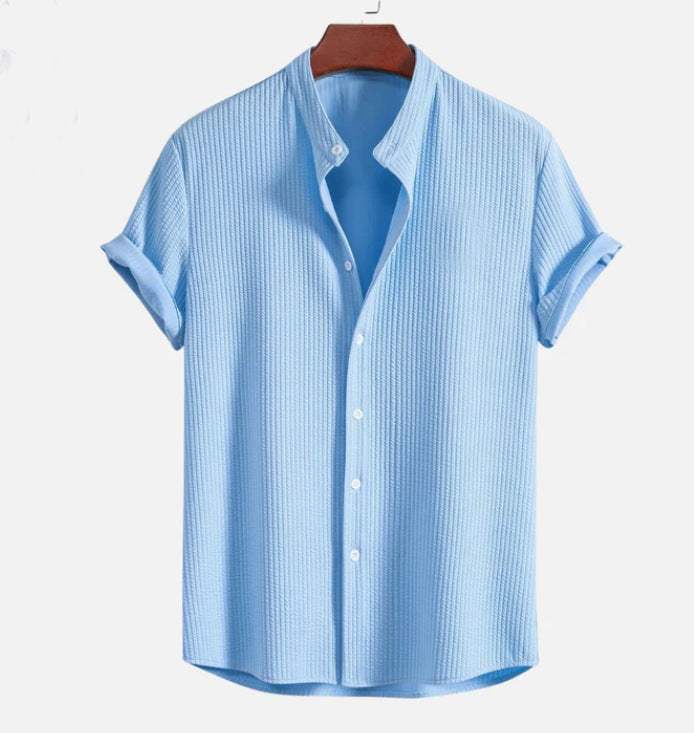 Levoire | Haut Col Montant T-Shirt À Côtes, Coupe Musclée Bleu ciel