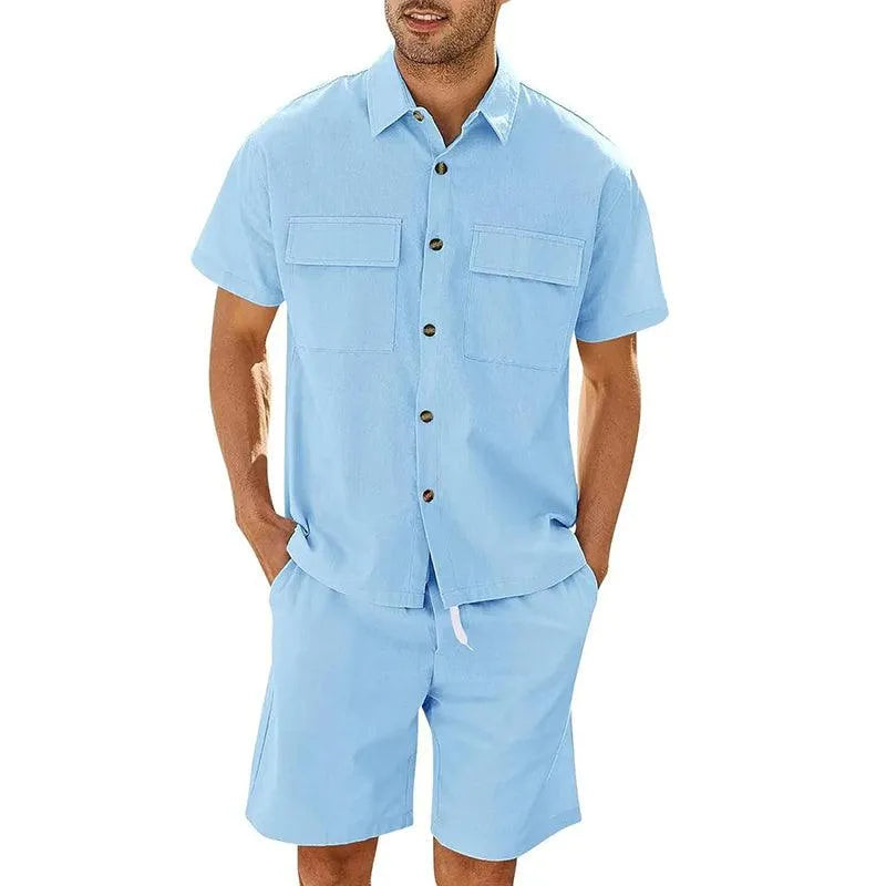 Levoire | Chemise et shorts à cordon pour hommes Bleu ciel