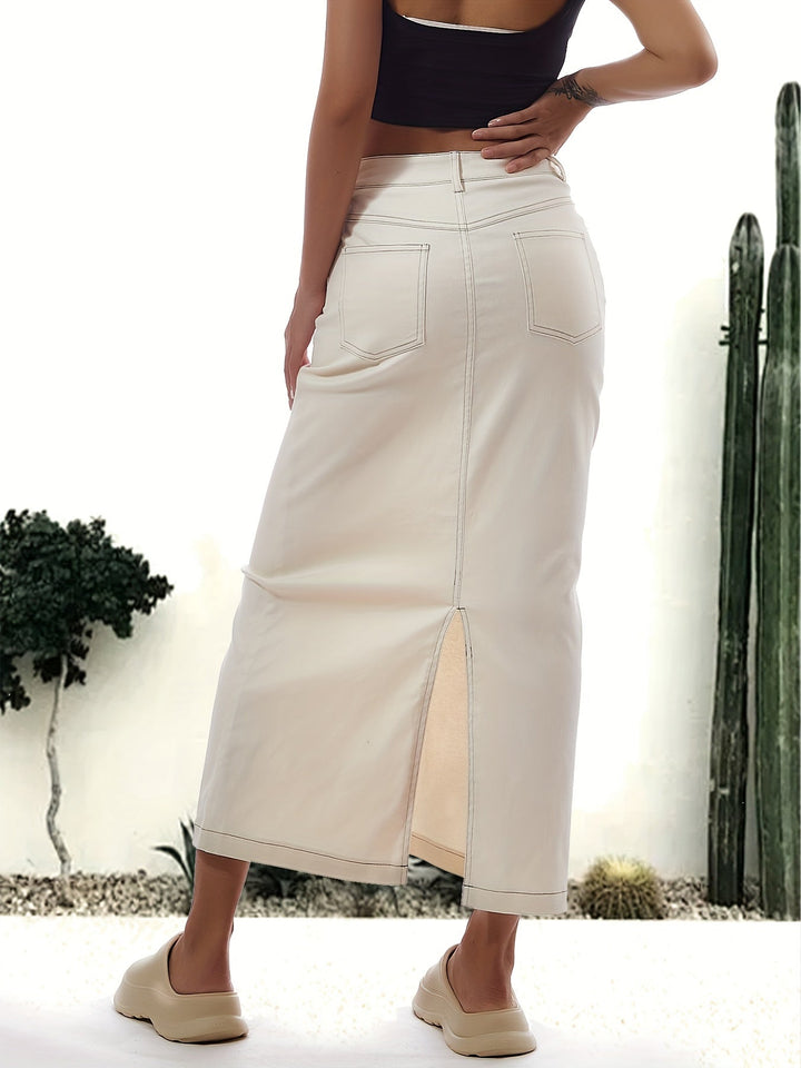 Levoire | Couleur Unie Blanc Fente Arrière Détente Maxi Jean Jupe