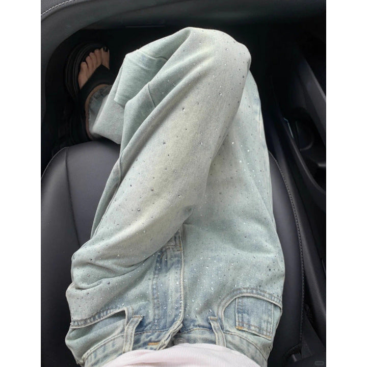 Levoire | Jean femme à jambe large avec des strass Bleu ciel