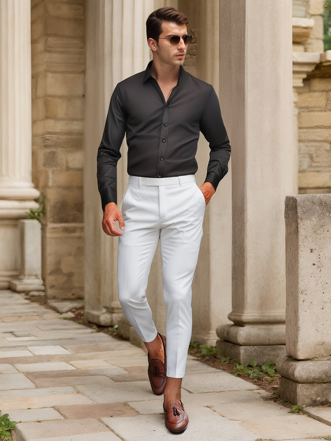 Levoire | Slimfit Stretch-Shirt Couleur Unie Noir