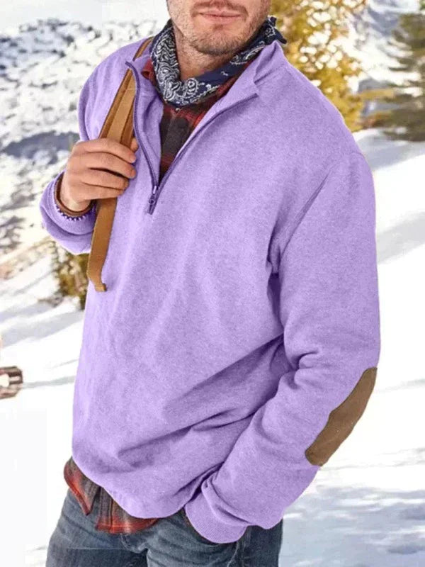 Levoire | Pull Pullover Chaud Pull Avec Patches Et Col En V Fermeture Éclair Lilas