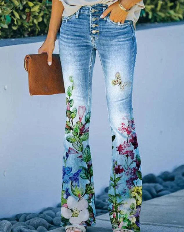 Levoire | Ada Jeans À Motif Floral Vert