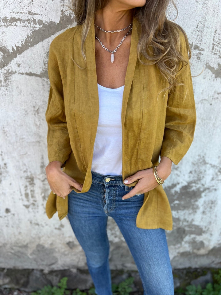 Levoire | Gilet En Lin Avec Volants Et Manches 3/4 Moutarde
