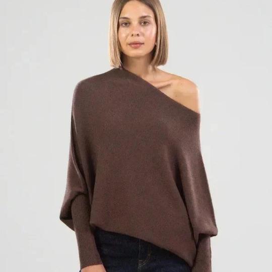 Levoire | Pull à col rond à manches longues surdimensionné Braun Yhdistetään Poitrine tout