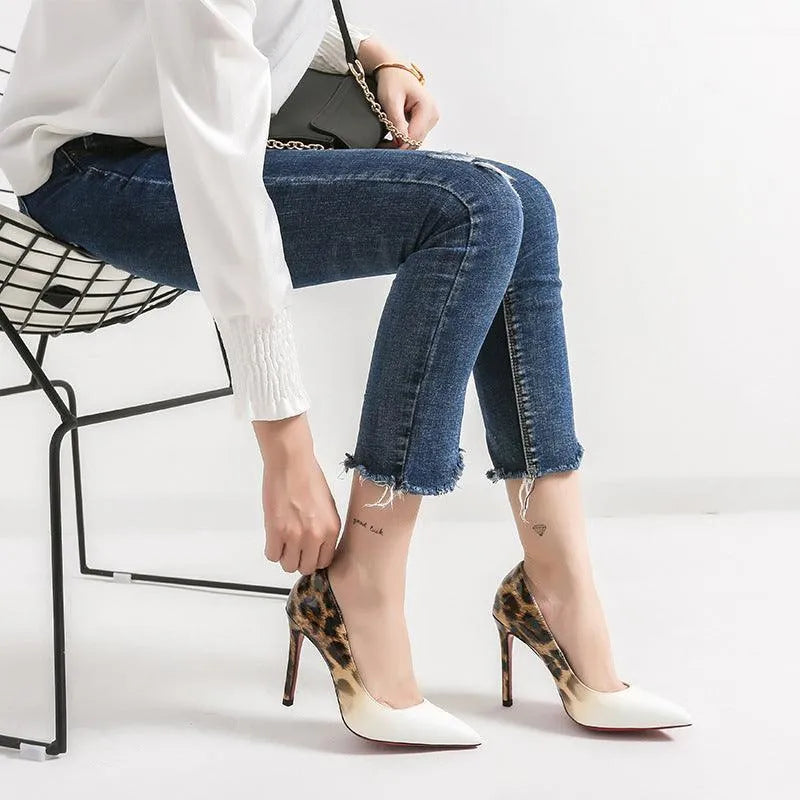 Levoire | Chaussures à talons en dentelle à motifs léopard pour femmes Blanc 8