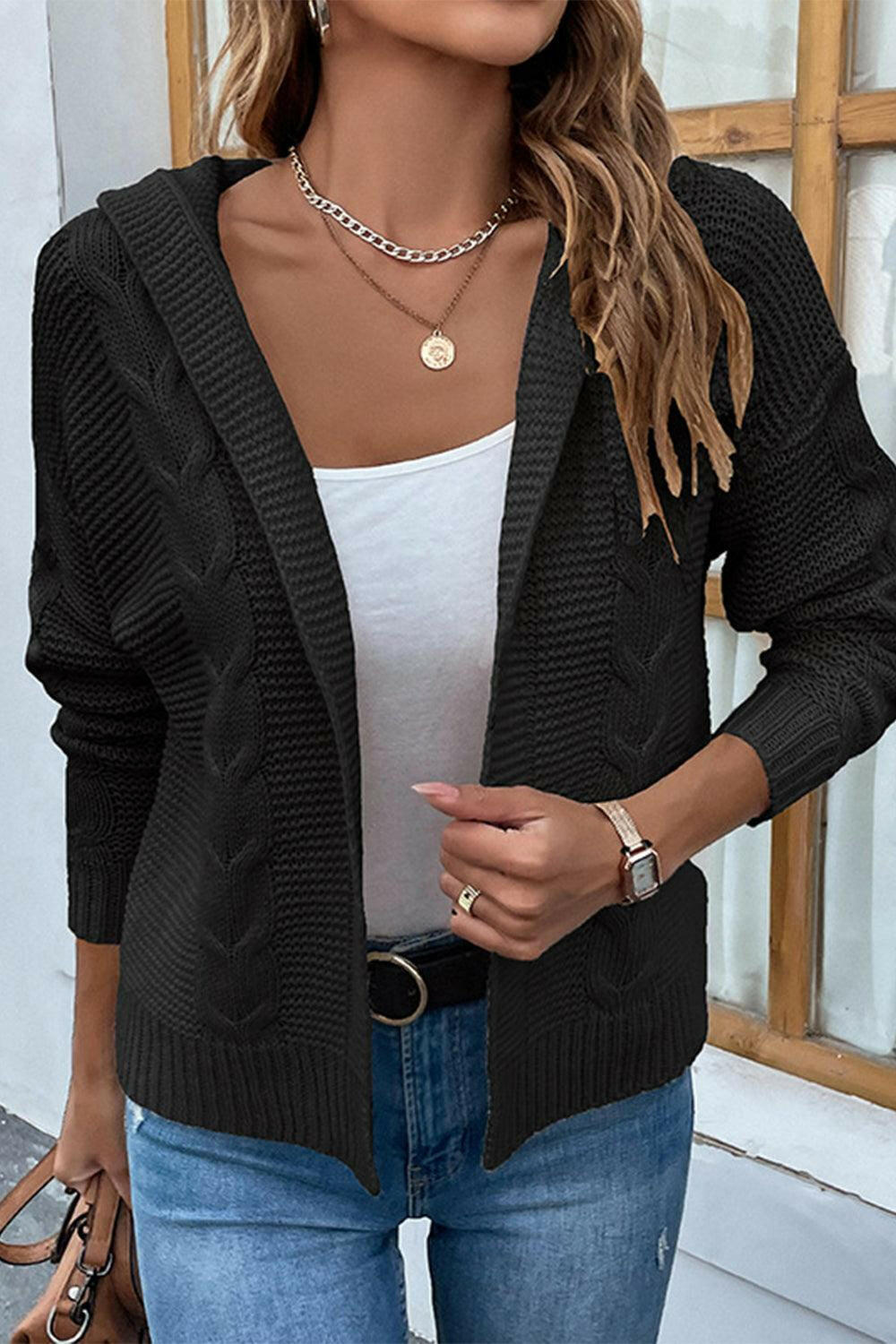 Levoire | Cardigan À Capuche En Câble Crush Noir