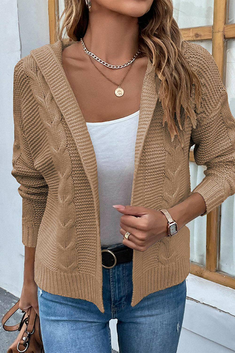 Levoire | Cardigan À Capuche En Câble Crush Khaki