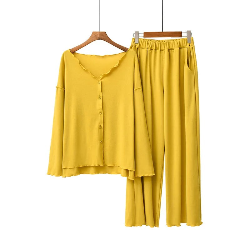 Levoire | Ensemble De Pyjama Élégant Avec Fermeture À Boutons Jaune Une taille