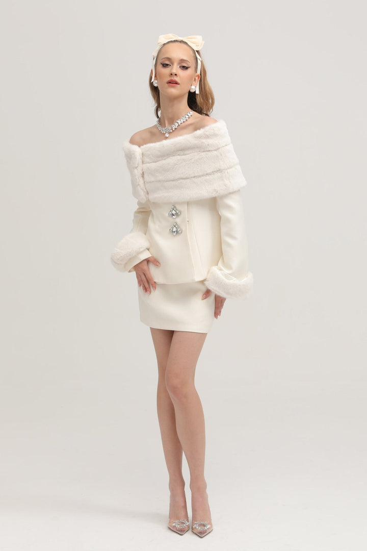 Levoire | Veste En Fausse Fourrure Blanche & Jupe Ensemble Assorti