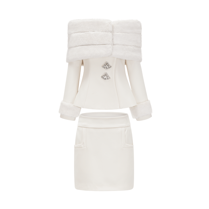 Levoire | Veste En Fausse Fourrure Blanche & Jupe Ensemble Assorti Blanc