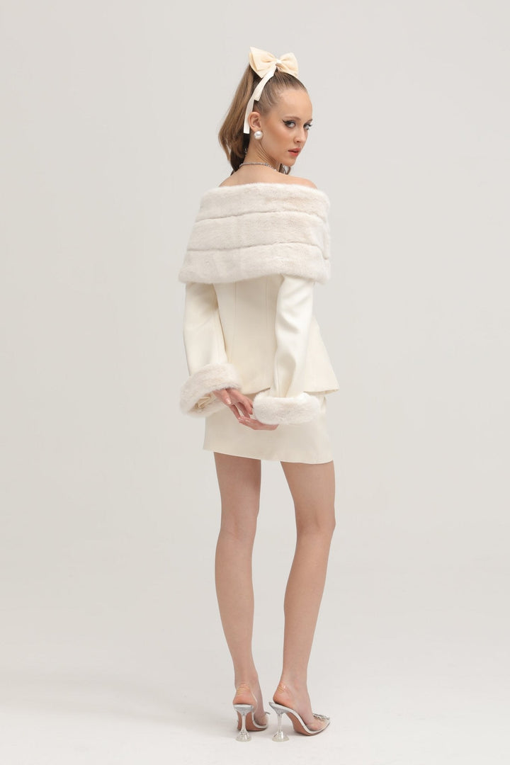 Levoire | Veste En Fausse Fourrure Blanche & Jupe Ensemble Assorti