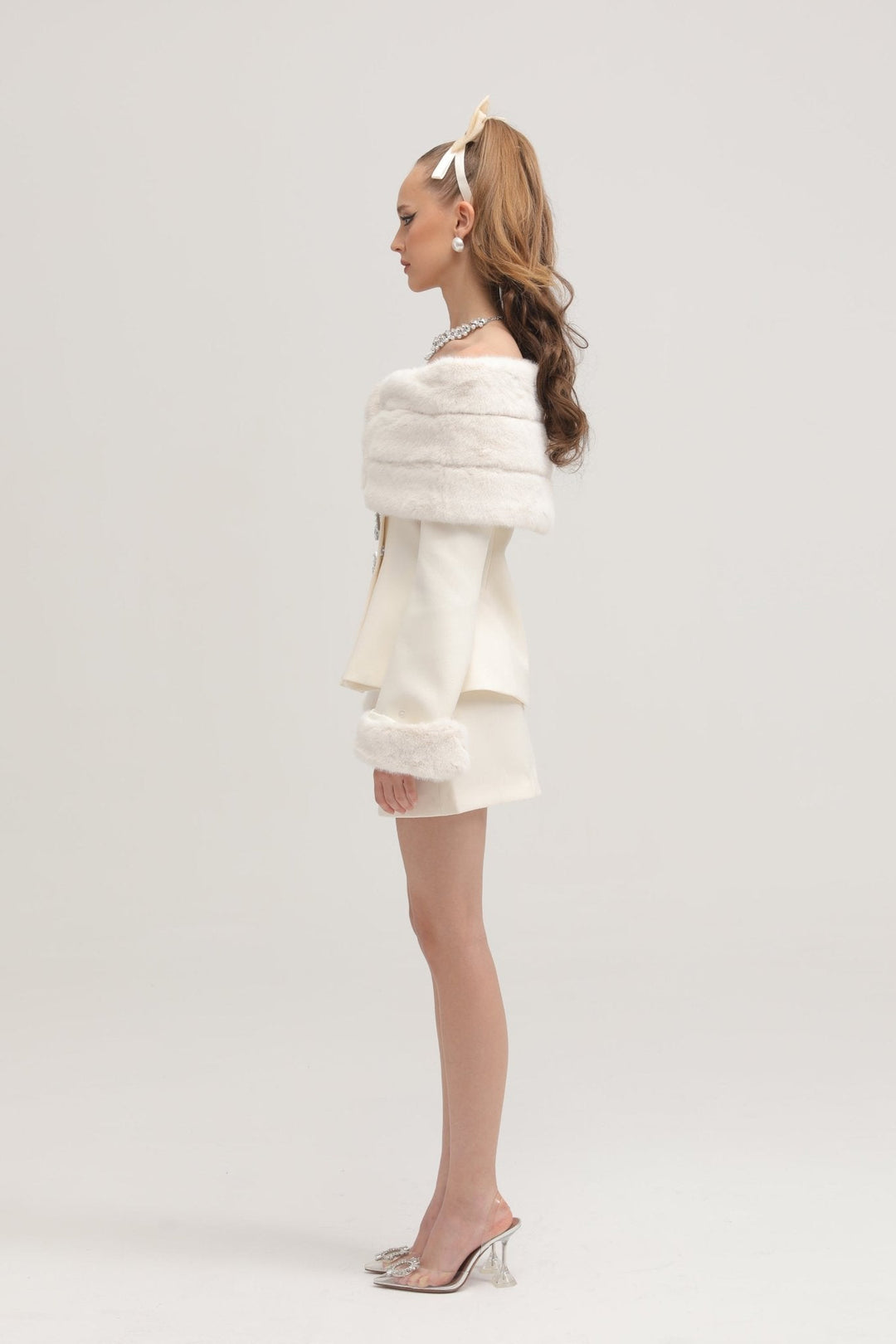 Levoire | Veste En Fausse Fourrure Blanche & Jupe Ensemble Assorti
