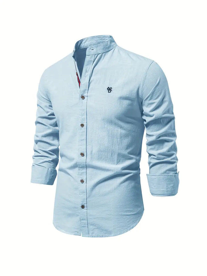 Levoire | Chemise En Lin Pour Hommes Chemise D'Été Légère Avec Patte De Boutonnage Classique Bleu clair