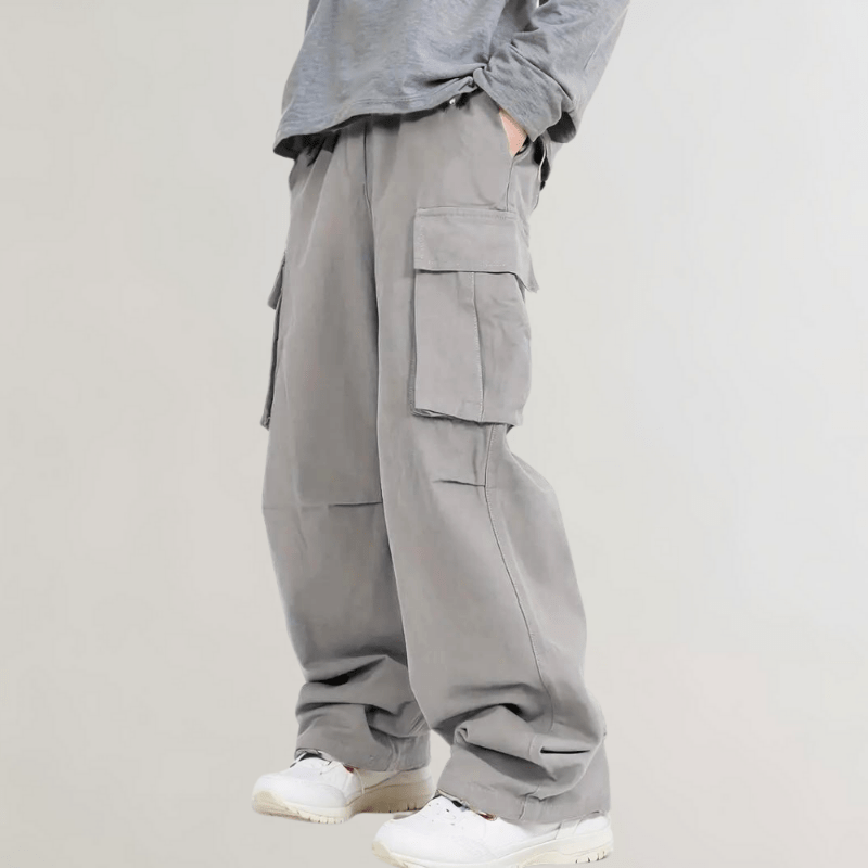 Levoire | Coupe Laisse Grande Taille Hommes Pantalon Cargo À Jambes Droites Tendance & Confortable Gris clair
