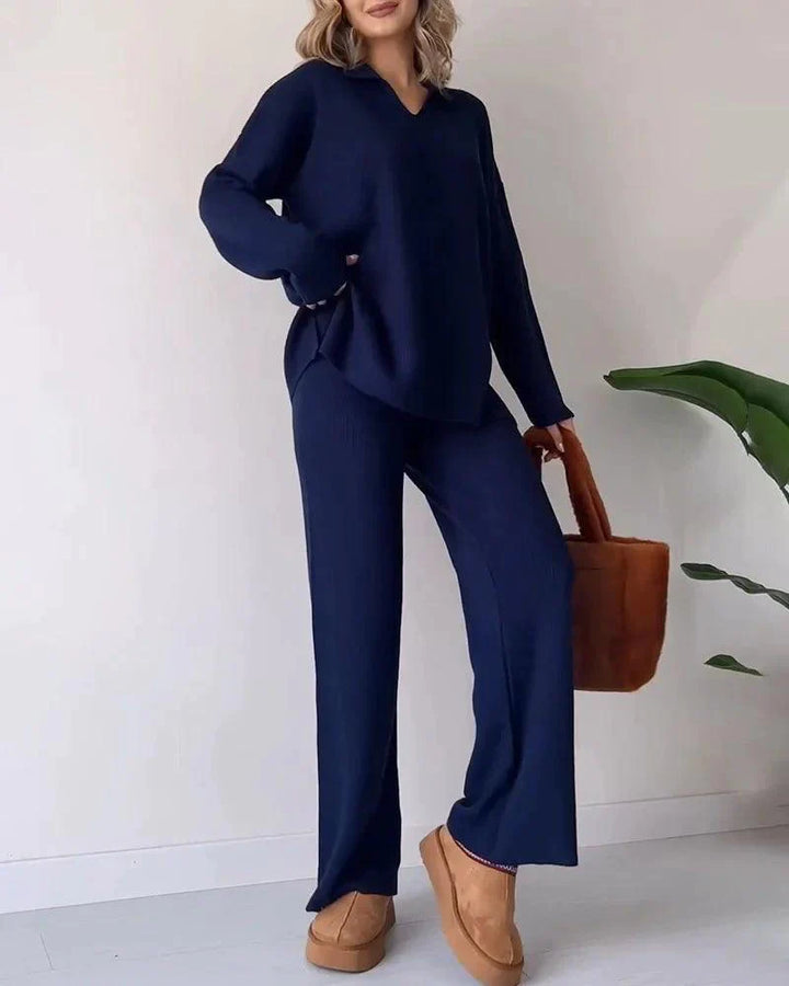 Levoire | Ensemble De Tricot Calme À Deux Pièces Avec Décolleté En V Et Fente