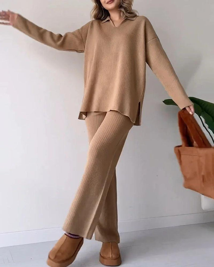 Levoire | Ensemble De Tricot Calme À Deux Pièces Avec Décolleté En V Et Fente