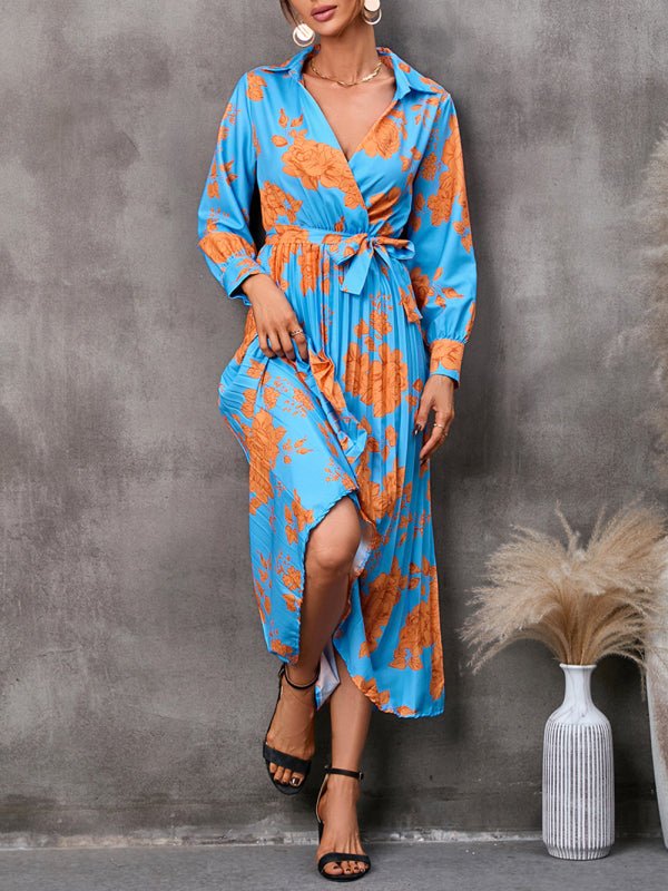 Levoire | Robe midi à manches longues imprimée polyvalente lâche Jaune