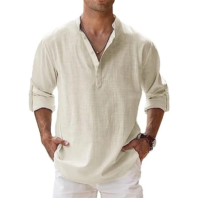 Levoire | Hommes Dét Coton Lin Chemise Helles Khaki