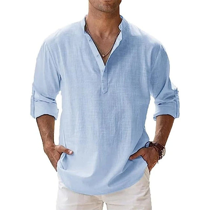 Levoire | Hommes Dét Coton Lin Chemise Bleu clair