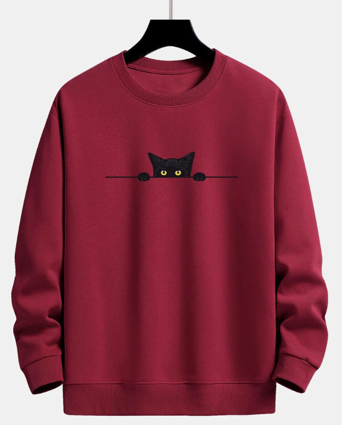 Levoire | Chemise À Col Rond Avec Un Adorable Motif De Chat Chat Créatif Rouge