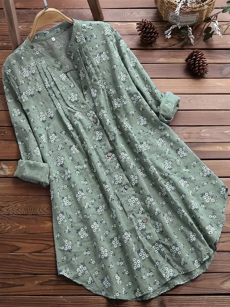 Levoire | Blouse À Fleurs Avec Décolleté En V Et Boutons Vert