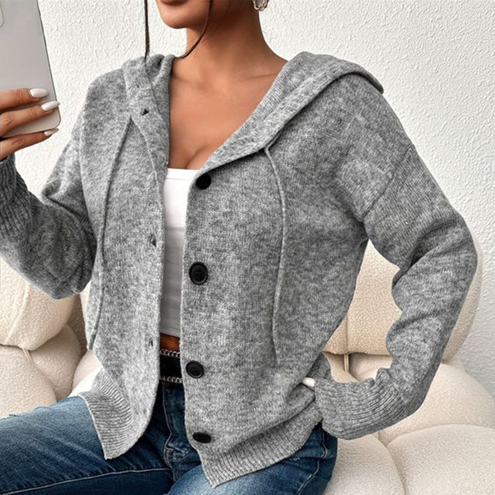 Levoire | Pull À Manches Longues Sweat À Capuche Manteau En Tricot Avec Boutons