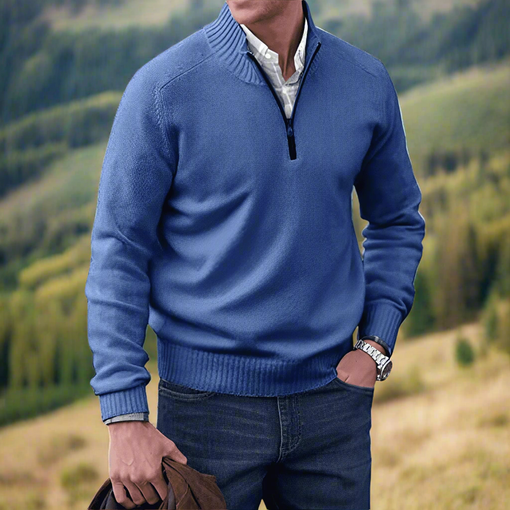 Levoire | Pull Doux En Optique Cachemire Avec Fermeture Éclair Bleu
