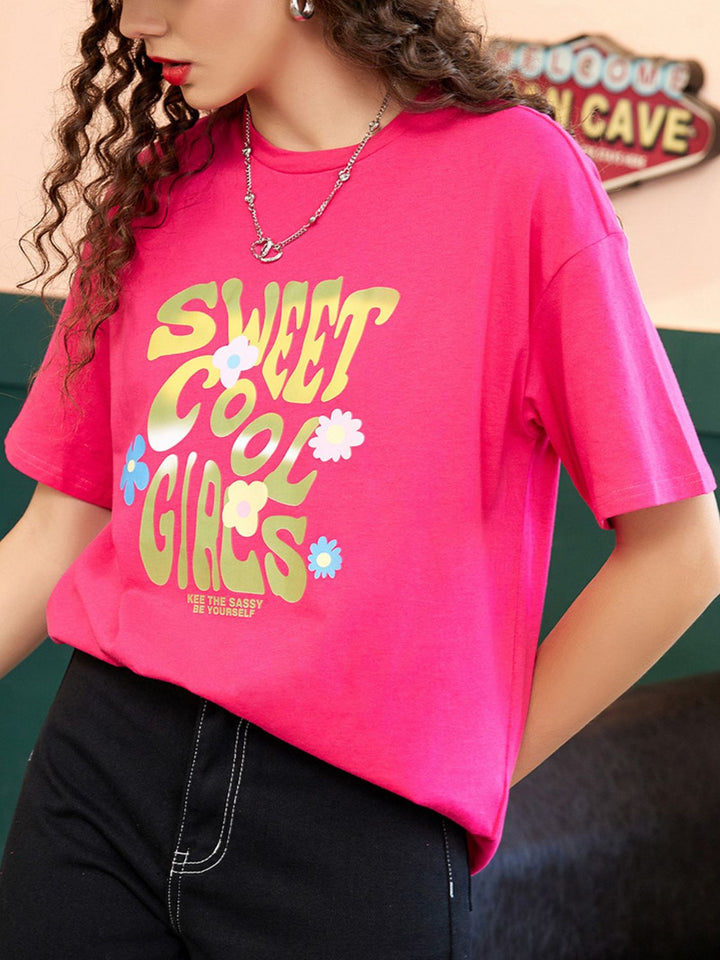 Levoire | Lettres Graphique Col Rond T-shirt à Manches Longues