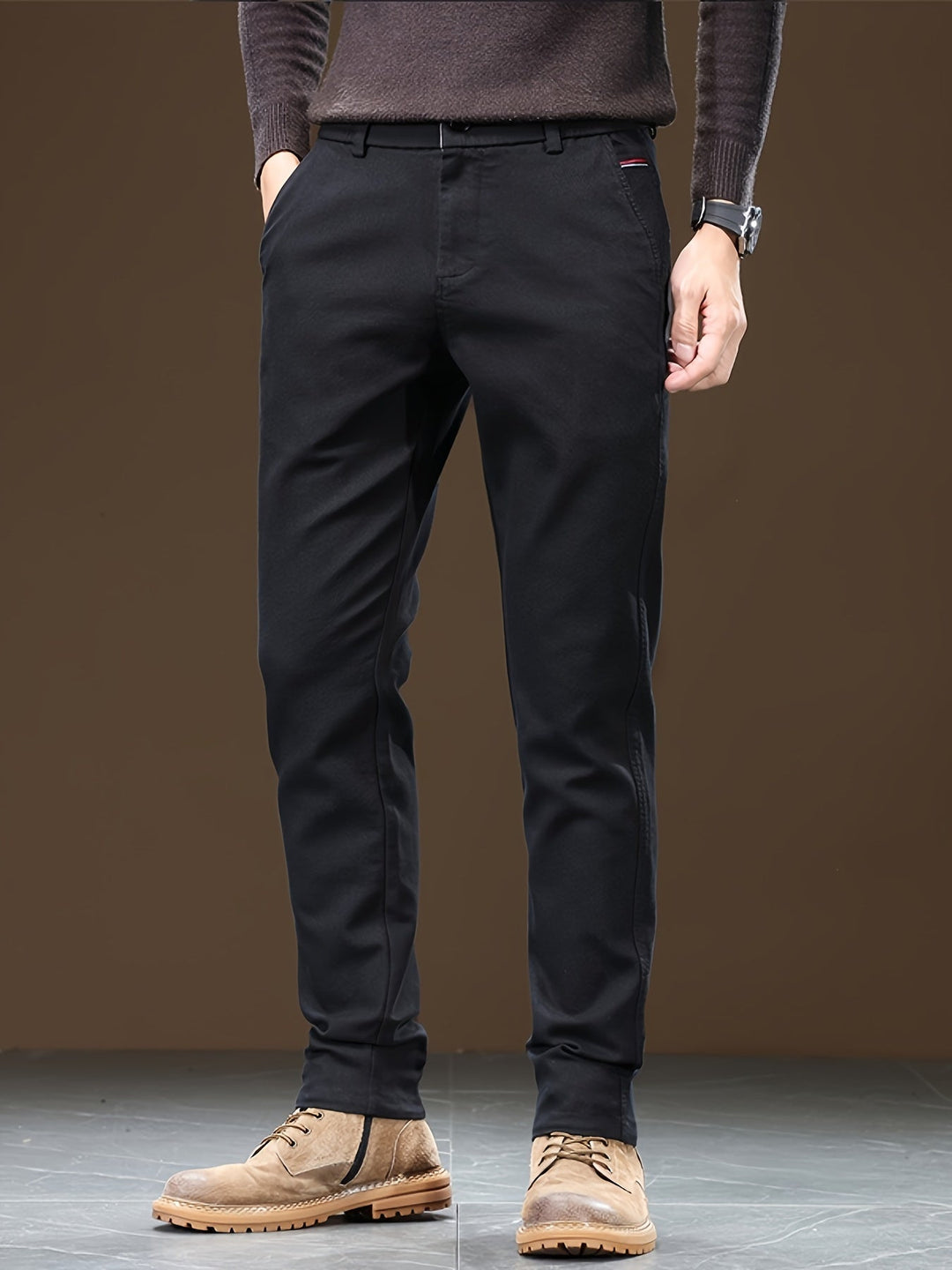 Levoire | Coton Pantalons Chino Pour Hommes, Coupe Régulière, Tissu Élastique Noir