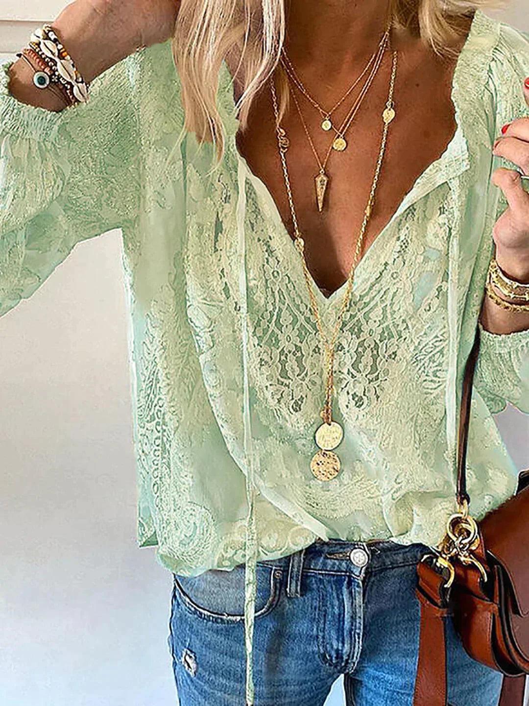 Levoire | Blouse En Chiffon Avec Dentelle Pour Femmes Vert