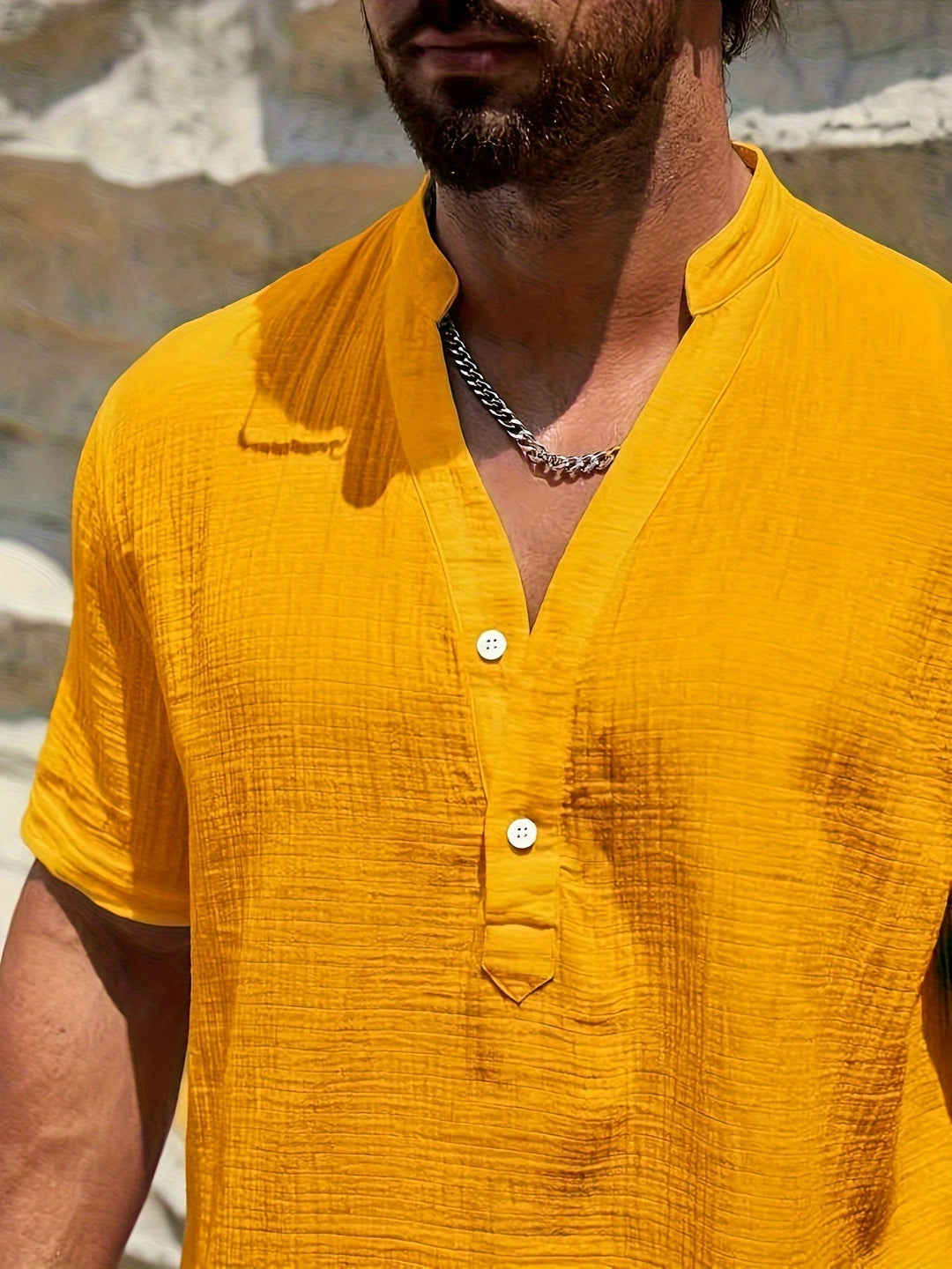 Levoire | Chemise Henley En Coton Pour Hommes À Manches Courtes