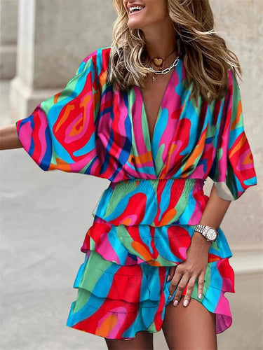Levoire | Robe imprimée irrégulière avec encolure en V sur le pouce