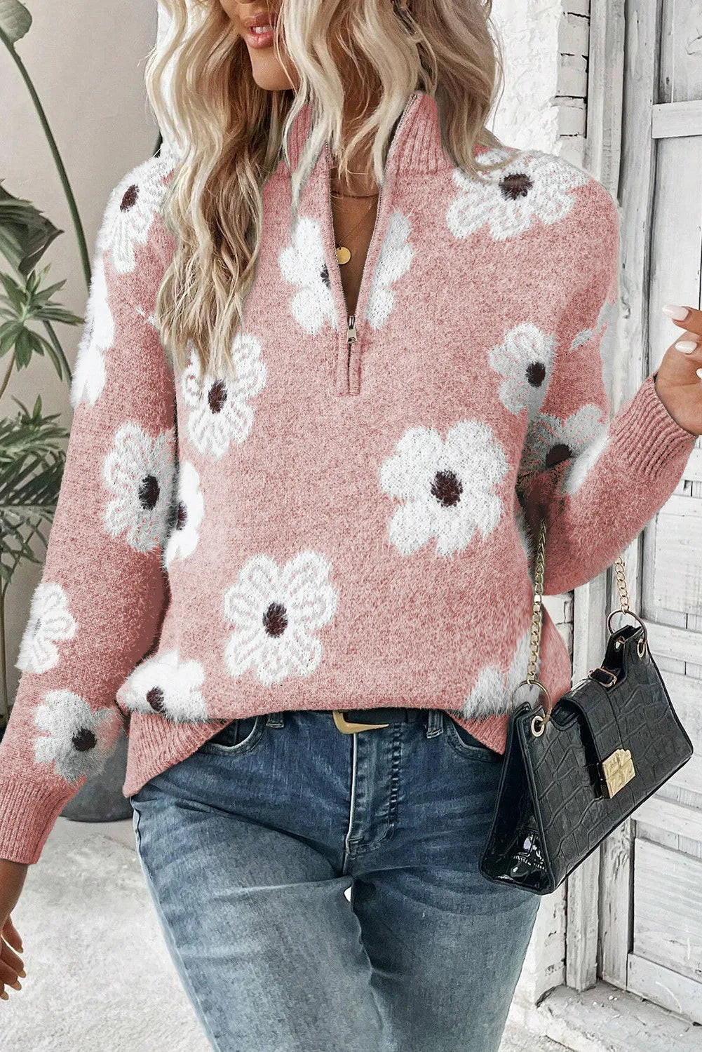 Levoire | Chemise à col montant à motif floral à manches longues Rosa
