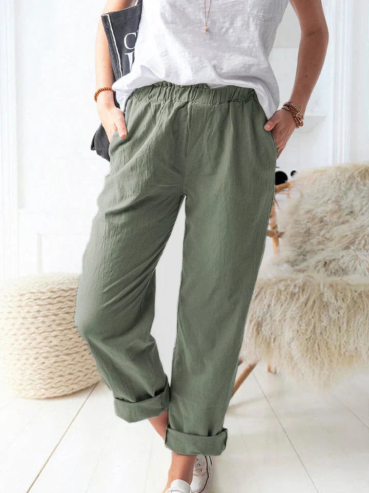 Levoire | Pantalon En Lin Avec Élastique - Confortable & Élégant vert armée